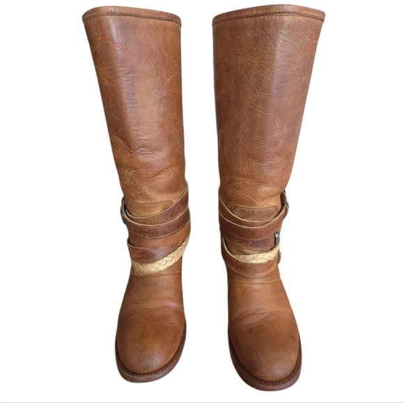 Freebird Drove Tan Distressed Leather Strappy Cowboy Boots Size 6 - Picture 3 of 17